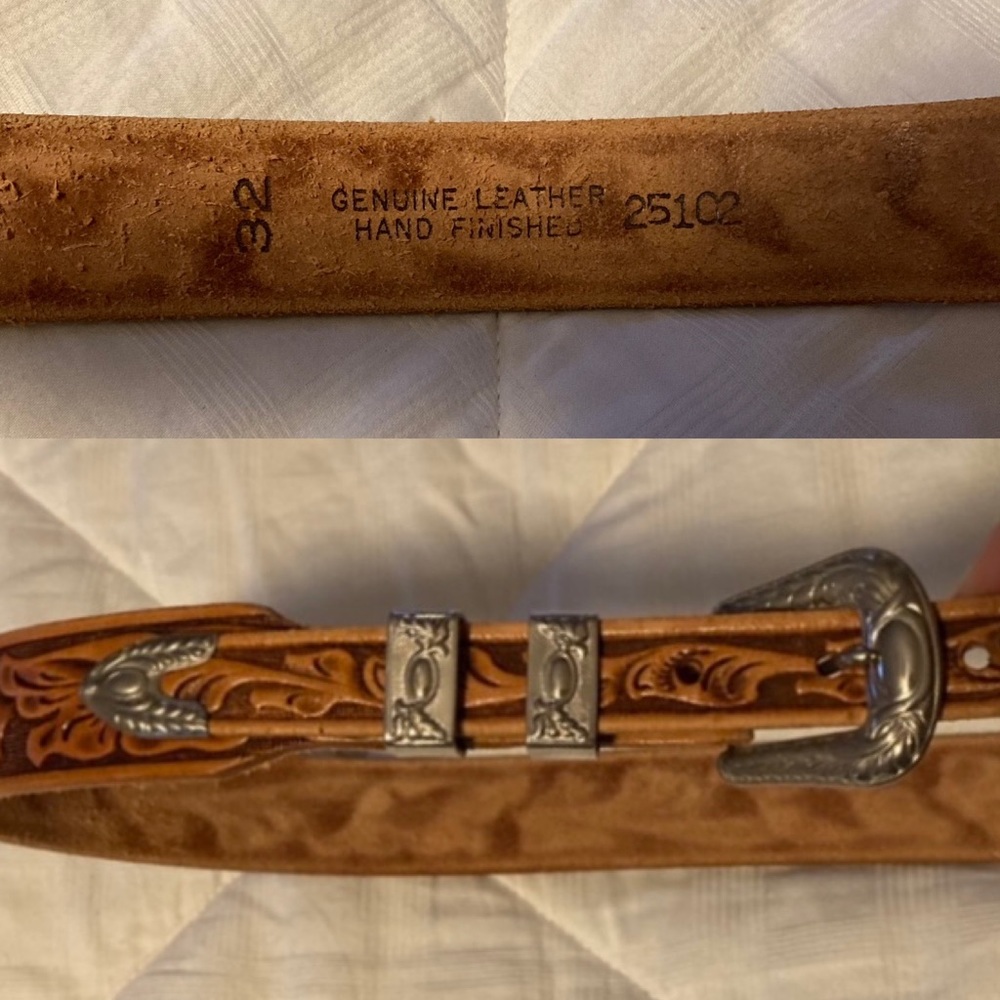 Leather belt with silver hardware